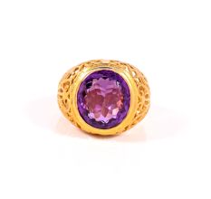 Designer Ring for Women in Solid 925 Sterling Silver with Amethyst Gemstone and 18k Vermeil Gold